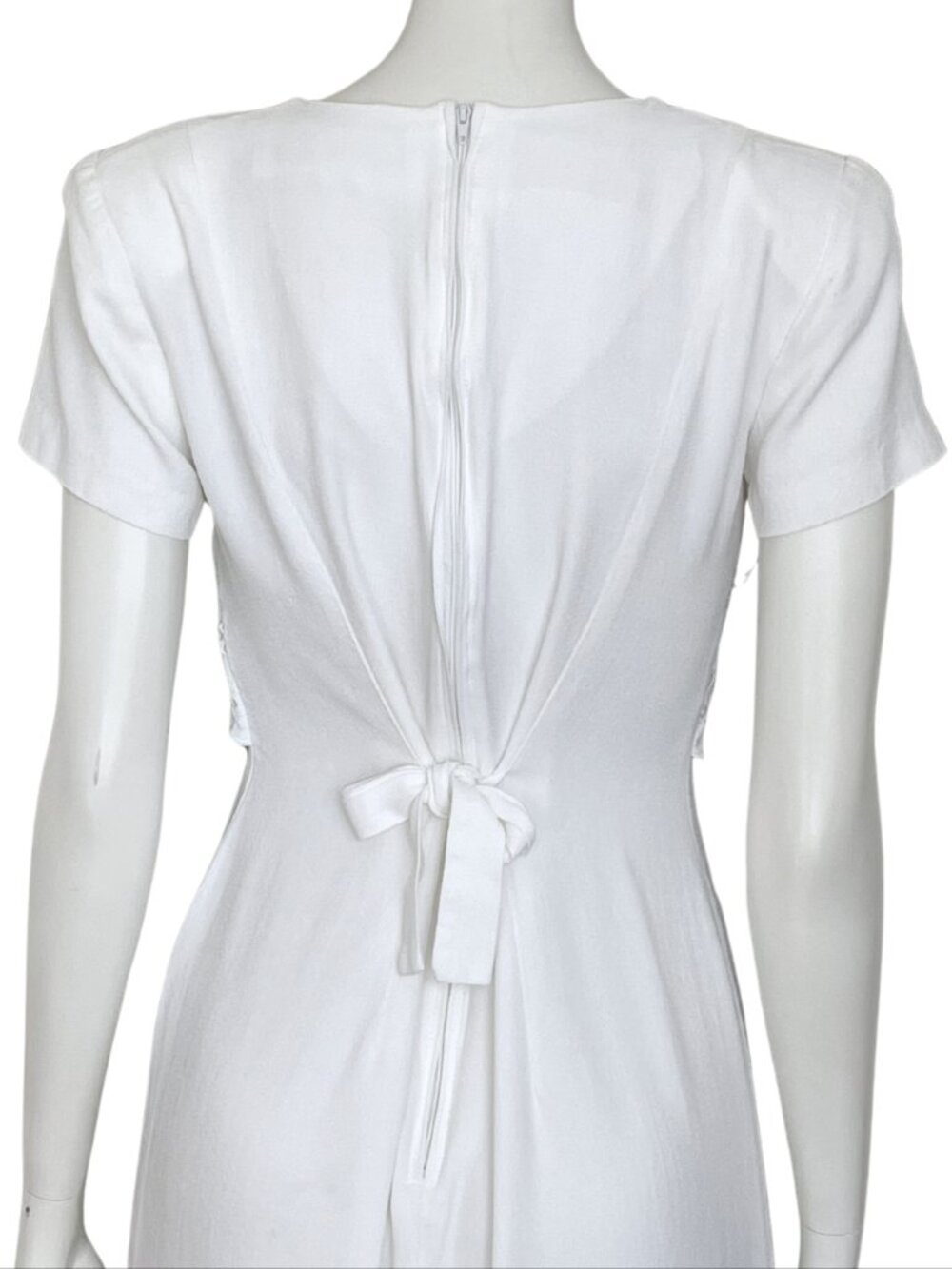 Vintage 90s White Midi Dress Lace Medium 8 Cottagecore Minimalist Casual Summer - Picture 8 of 9